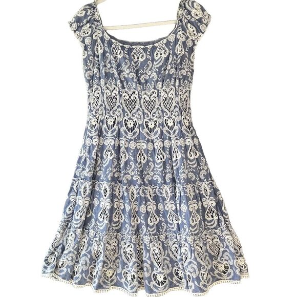 Payal Jain Mira Cotton Embroidered Off Shoulder Milkmaid Midi Dress 10 #AQ - Picture 2 of 13